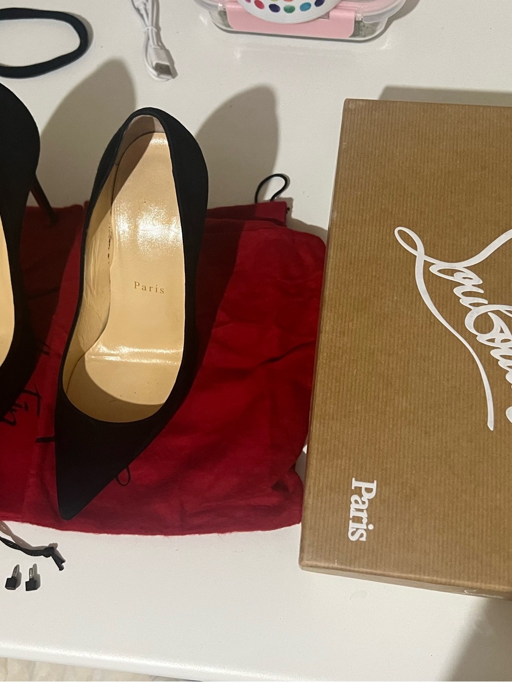 Christian Louboutin Black Suede Pointed-Toe Stilettos - Picture 2 of 7